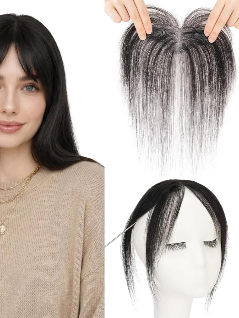 Sego Hair Black Clip In Human Hair Toppers - Side & Wispy Bangs - BNIB